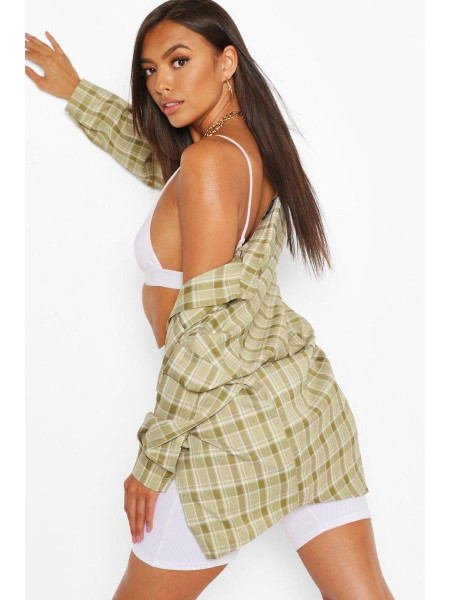 Оливкова мініатюрна оверсайз-сорочка в клітку