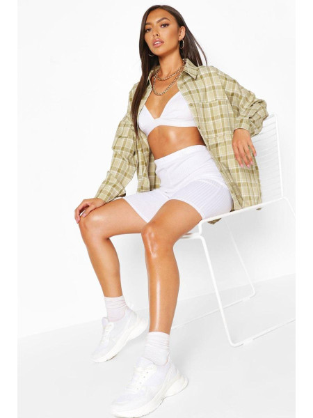 Оливкова мініатюрна оверсайз-сорочка в клітку