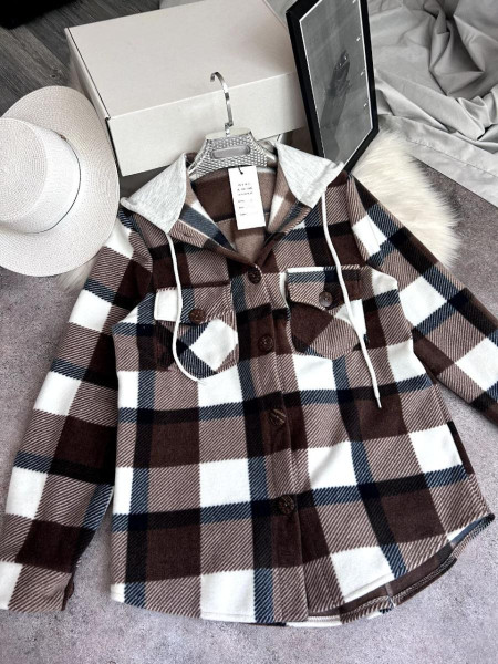 Сорочка в клітинку з капюшоном двосторонній фліс 
