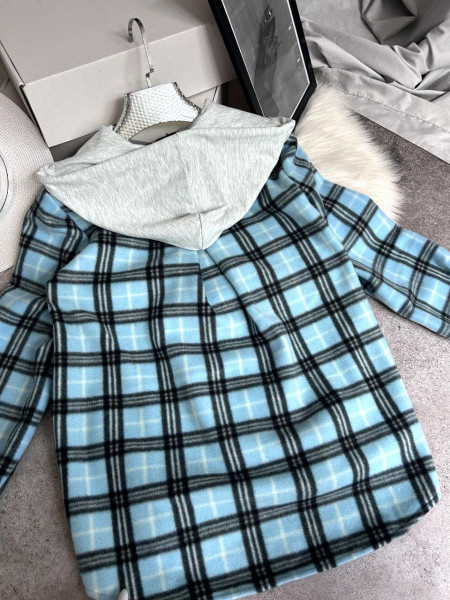 Сорочка в клітинку з капюшоном двосторонній фліс 