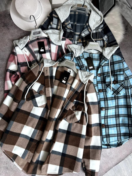 Сорочка в клітинку з капюшоном двосторонній фліс 