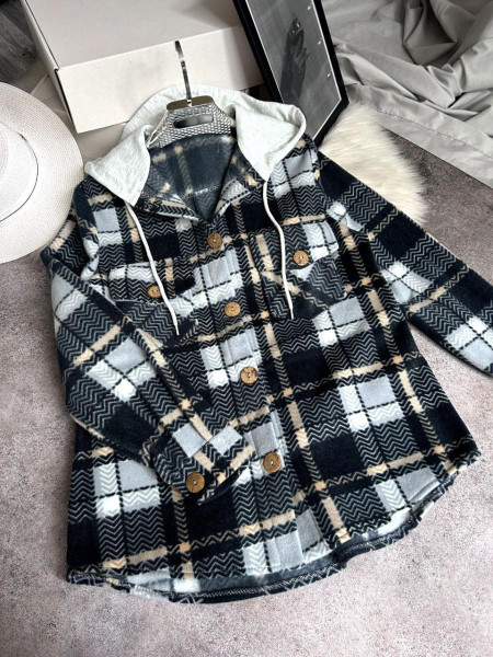 Сорочка в клітинку з капюшоном двосторонній фліс 