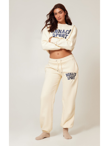 Спортивні джоггери з манжетами з вишивкою кремового кольору Monaco