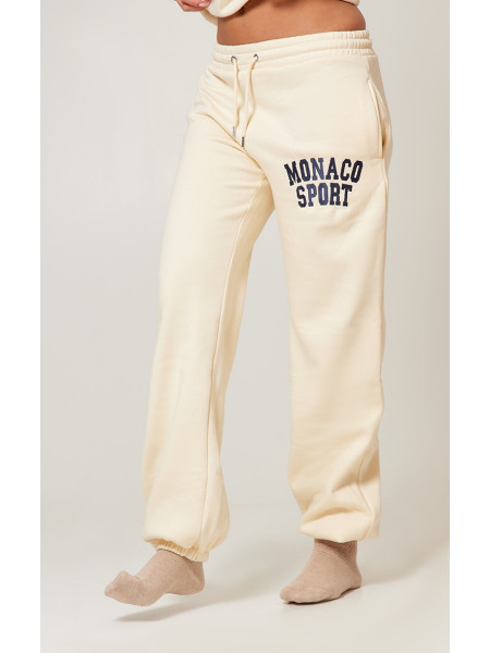 Спортивні джоггери з манжетами з вишивкою кремового кольору Monaco