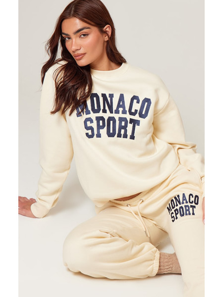 Спортивні джоггери з манжетами з вишивкою кремового кольору Monaco