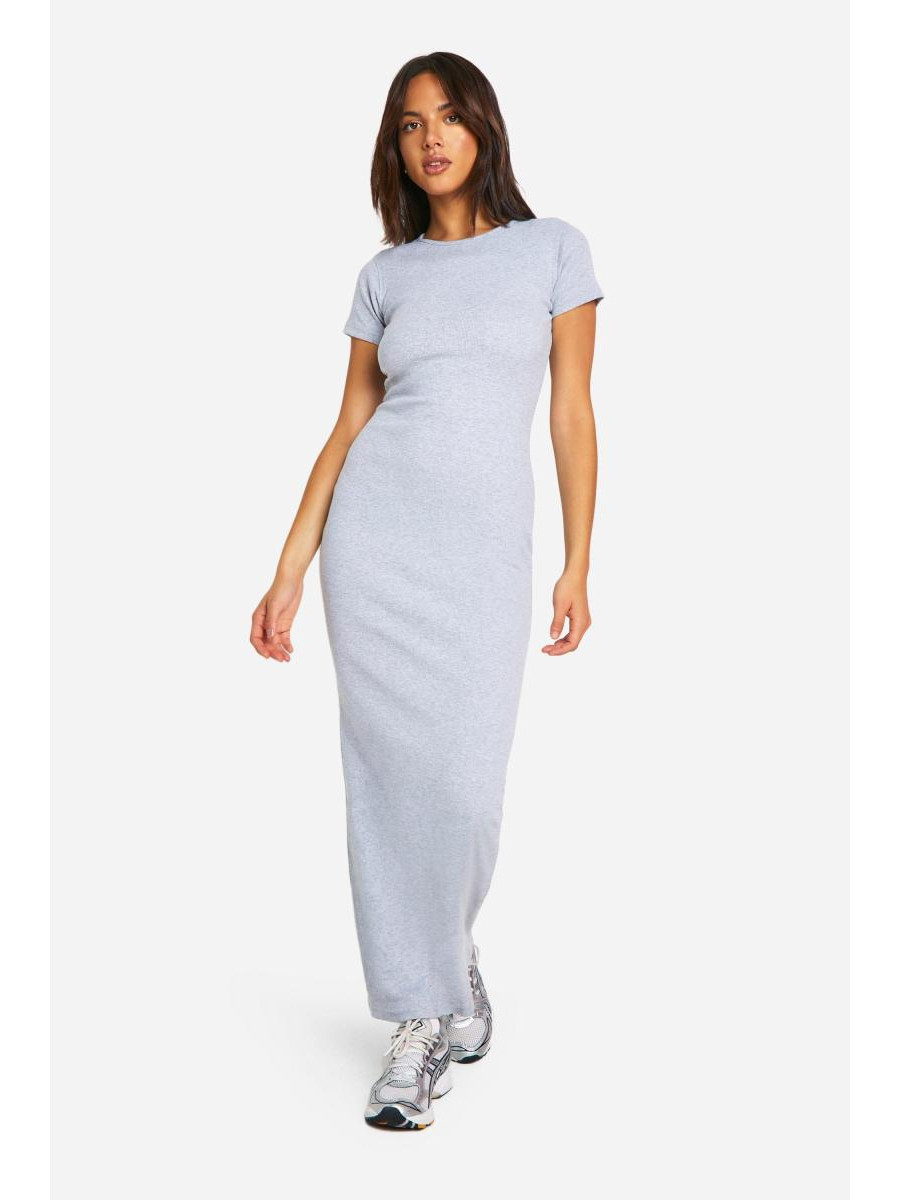 Базовий максі з короткими рукавами в рубчик
