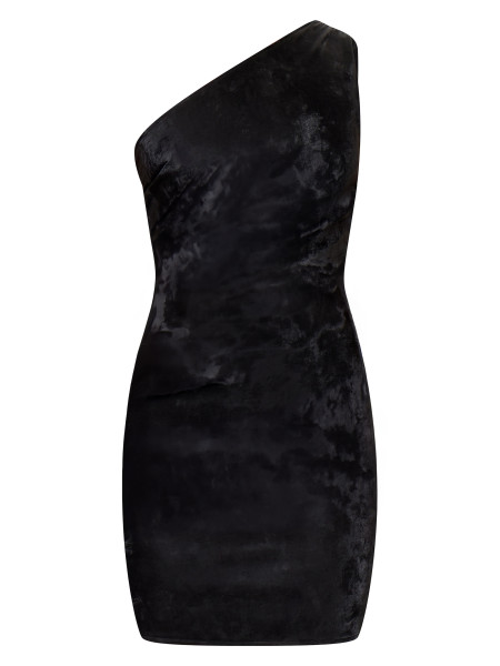 Чорна м'яка міні-сукня з штучної шкіри на одне плече