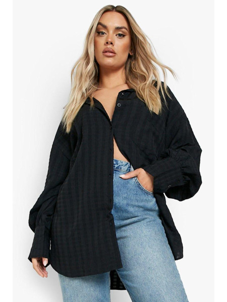 Чорна сорочка великого розміру з фактурного плетення