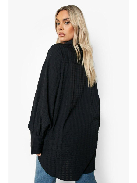 Чорна сорочка великого розміру з фактурного плетення