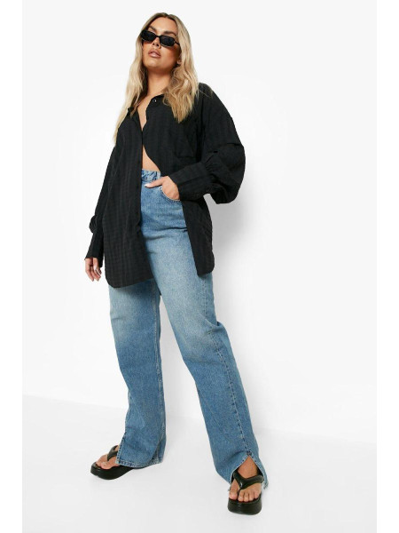 Чорна сорочка великого розміру з фактурного плетення