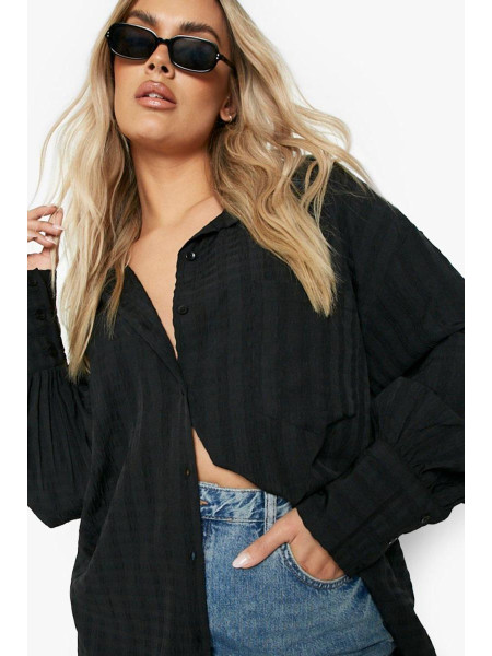 Чорна сорочка великого розміру з фактурного плетення