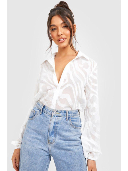Сорочка з об'ємними рукавами кольору зебри кольору слонової кістки