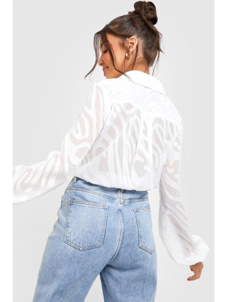 Сорочка з об'ємними рукавами кольору зебри кольору слонової кістки