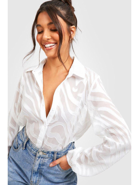 Сорочка з об'ємними рукавами кольору зебри кольору слонової кістки