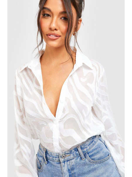 Сорочка з об'ємними рукавами кольору зебри кольору слонової кістки