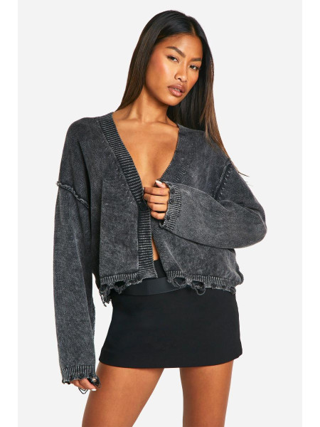 Укорочений кардиган Acid Wash зі зморщеним подолом