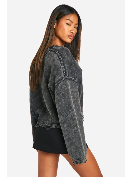 Укорочений кардиган Acid Wash зі зморщеним подолом