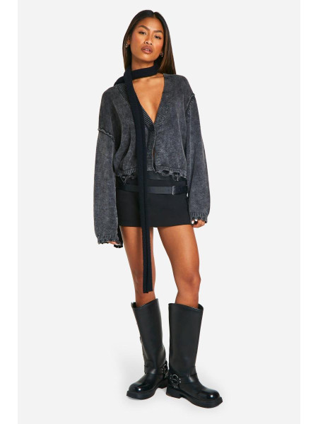 Укорочений кардиган Acid Wash зі зморщеним подолом