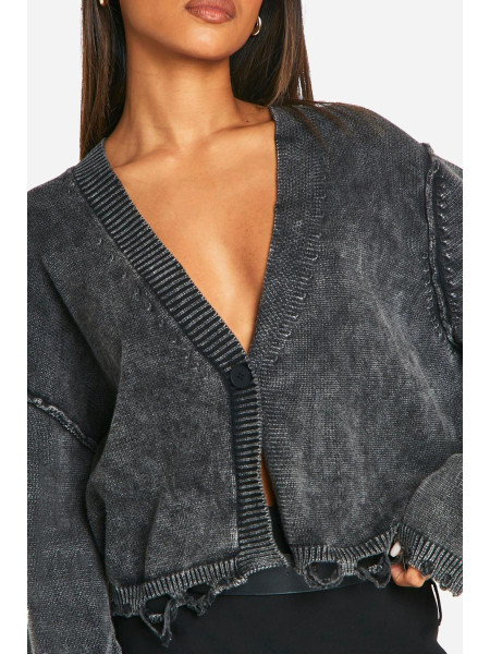 Укорочений кардиган Acid Wash зі зморщеним подолом