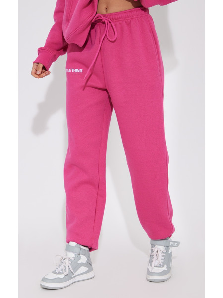 Яскраво-рожеві джоггери з вишивкою PRETTYLITTLETHING