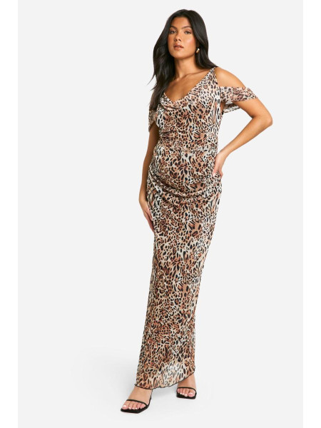 Материнська сітка леопардовий друк для кожуха шия Bardot maxi плаття