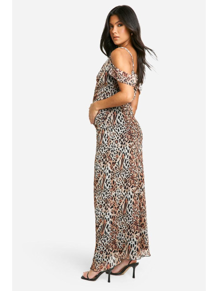 Материнська сітка леопардовий друк для кожуха шия Bardot maxi плаття