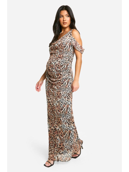 Материнська сітка леопардовий друк для кожуха шия Bardot maxi плаття