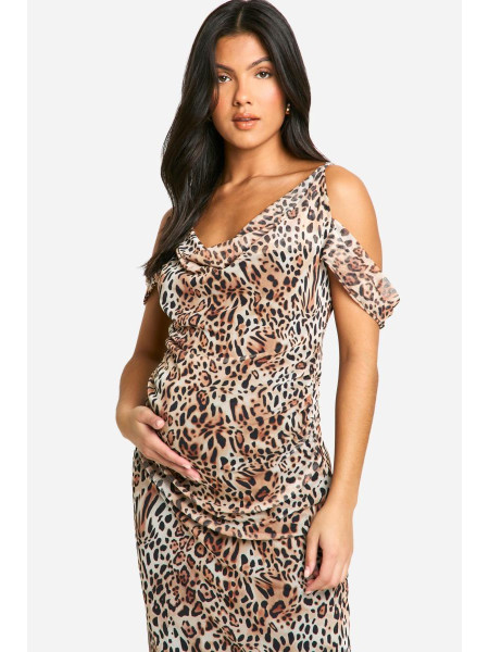 Материнська сітка леопардовий друк для кожуха шия Bardot maxi плаття