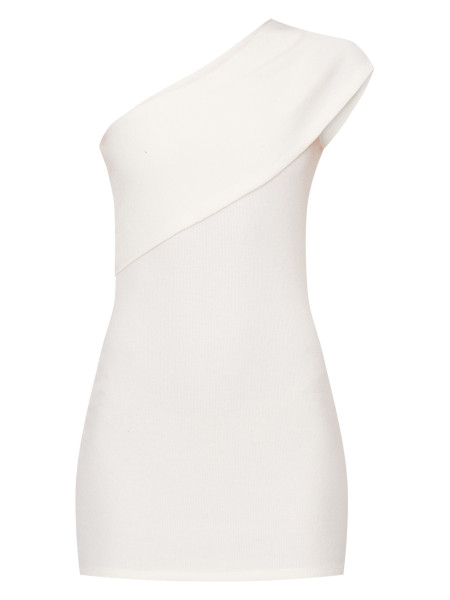 Кремове асиметричне облягаюче плаття з густими рубчиками