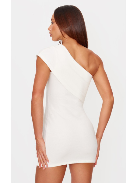 Кремове асиметричне облягаюче плаття з густими рубчиками