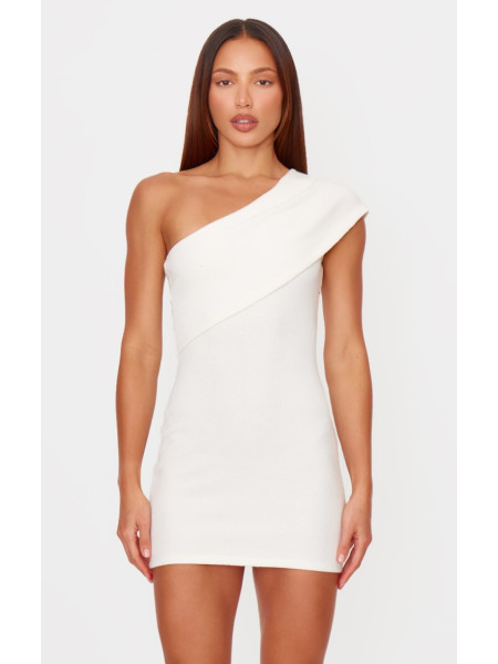 Кремове асиметричне облягаюче плаття з густими рубчиками