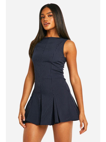 Міні-сукня зі складками в тонку смужку