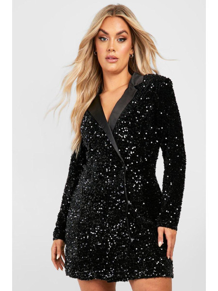 Плюс оксамитове плаття-піджак з паєтками