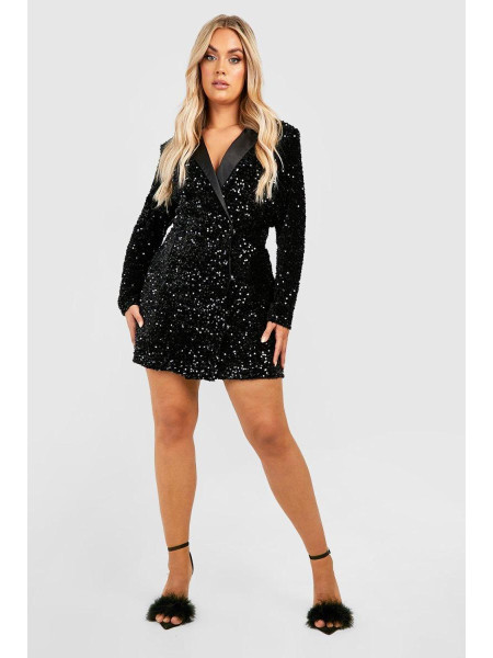 Плюс оксамитове плаття-піджак з паєтками