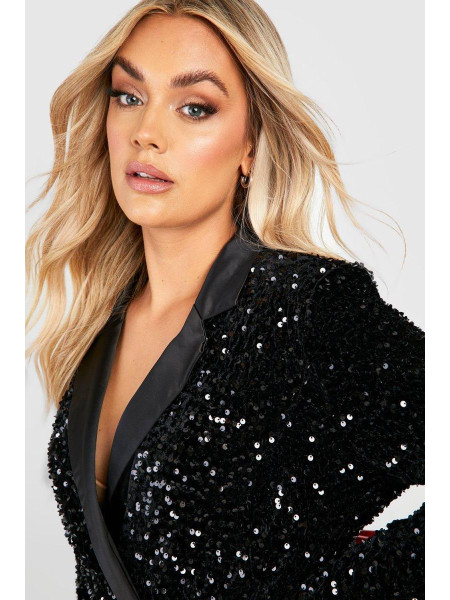 Плюс оксамитове плаття-піджак з паєтками