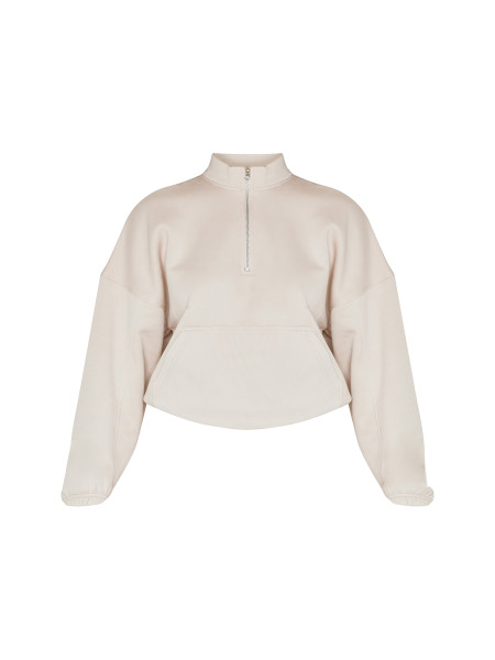 Бежева толстовка на половину блискавки з ребрами і кишенями