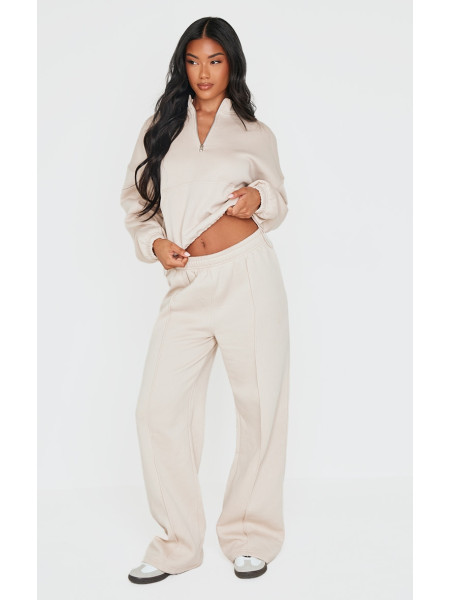 Бежева толстовка на половину блискавки з ребрами і кишенями