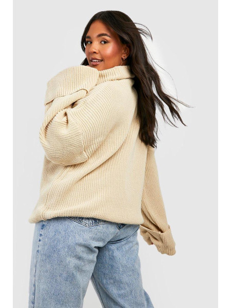 Плюс трикотажний джемпер з глибокими манжетами