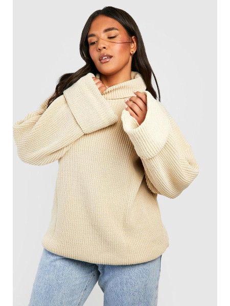 Плюс трикотажний джемпер з глибокими манжетами