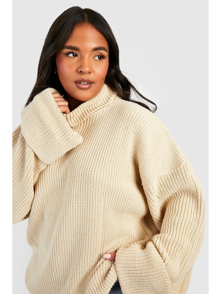 Плюс трикотажний джемпер з глибокими манжетами