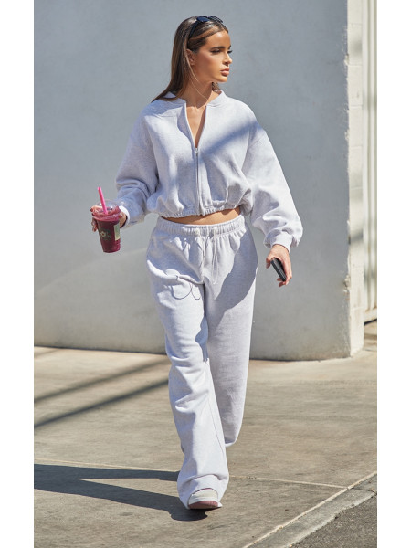 Попелясто-сірий укорочений світшот із застібками та блискавкою