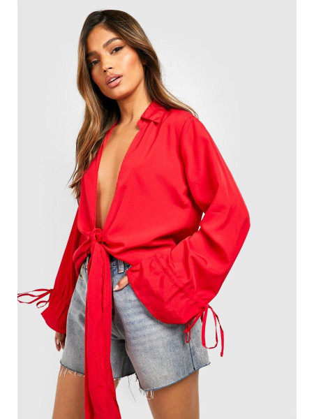 Ткана сорочка з глибоким зав'язуванням спереду