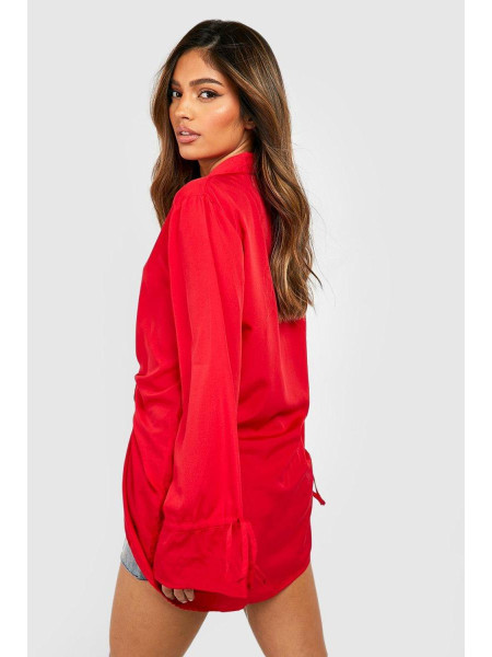 Ткана сорочка з глибоким зав'язуванням спереду