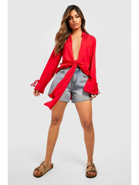 Ткана сорочка з глибоким зав'язуванням спереду