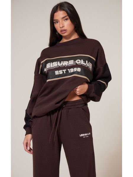 Темно-коричневий світшот із вишивкою клубу відпочинку