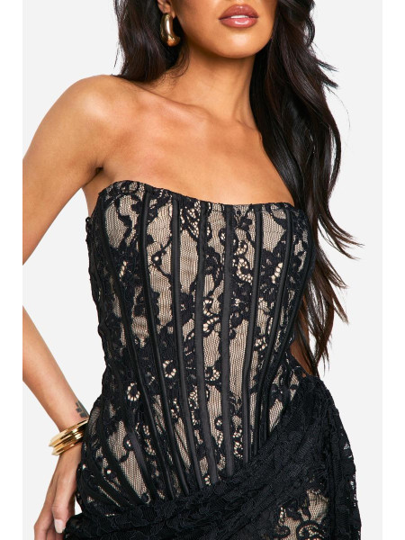 Міні-сукня з мереживним корсетом і драпіруванням