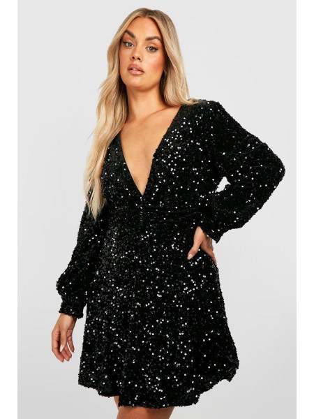 Плюс сукня-фігуристка з паєтками та талією