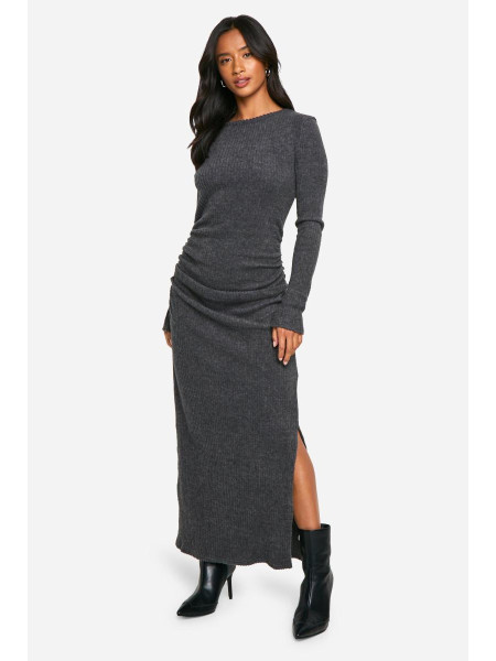 Сукня максі з довгим рукавом у дрібну ребристу тканину