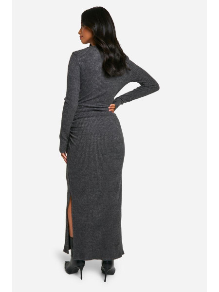 Сукня максі з довгим рукавом у дрібну ребристу тканину