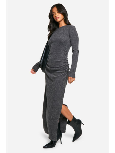 Сукня максі з довгим рукавом у дрібну ребристу тканину